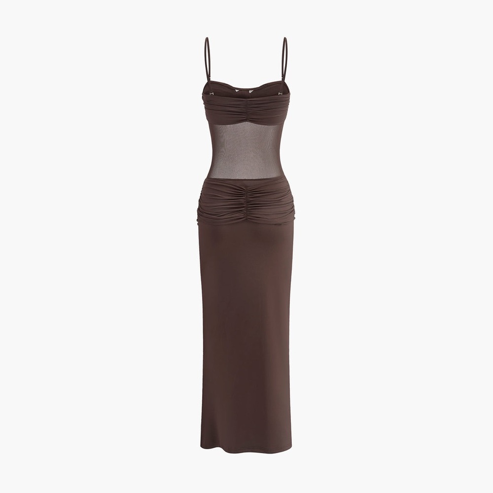 Commense Brown Maxi Dress with Sheer Midriff - Picture 3 of 4